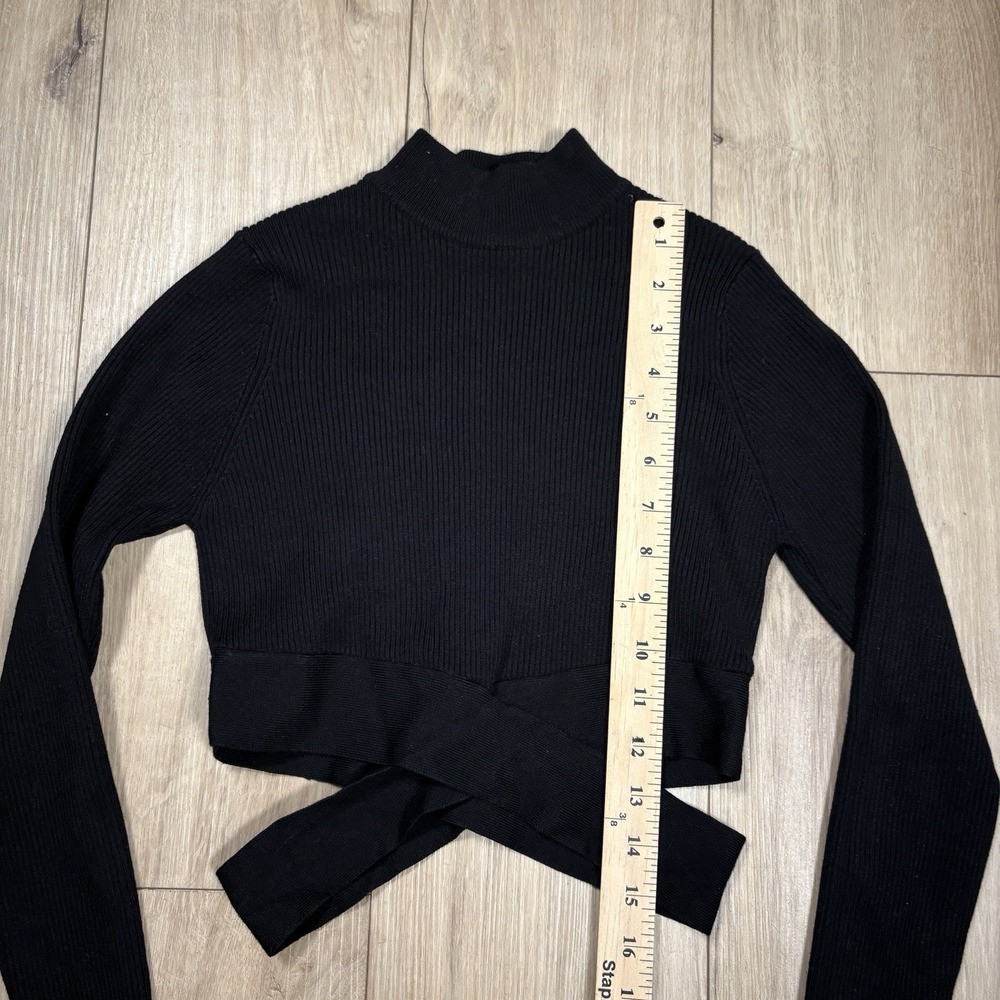 Zara Womens Sweater Cropped Ribbed Crewneck Long Sleeve Black Size Small - Picture 3 of 6